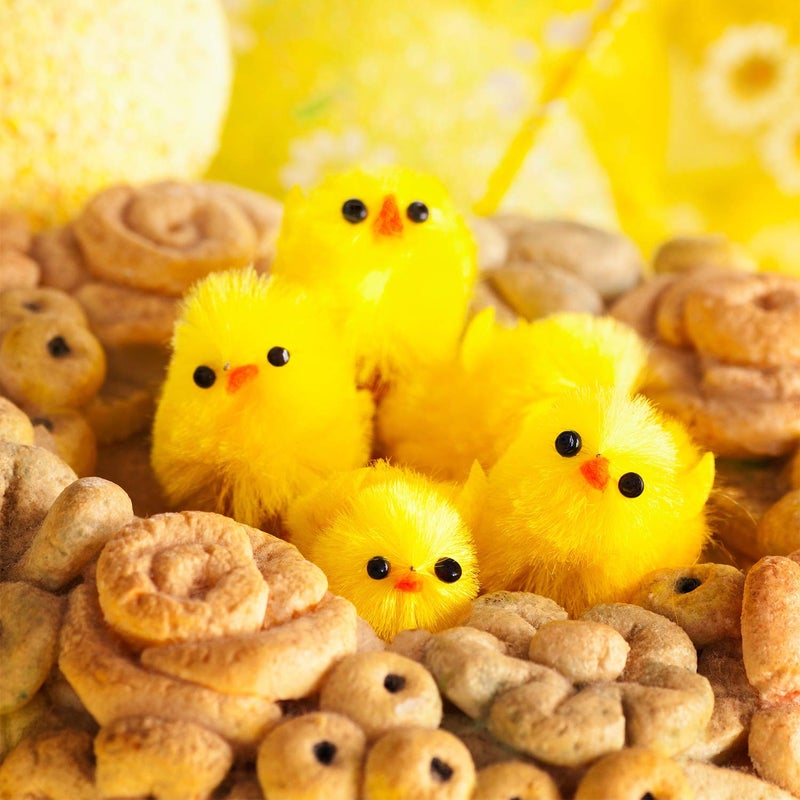 TUPARKA 46 Pcs Mini Easter Chicks Yellow Easter Chenille Cute Fully Chicks for Party, Easter Egg Bonnet Decoration - Image 3